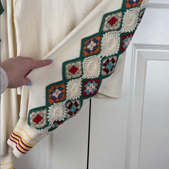 We The Free Crochet Granny Square Sleeve Boho Top Size Large - Picture 8 of 12